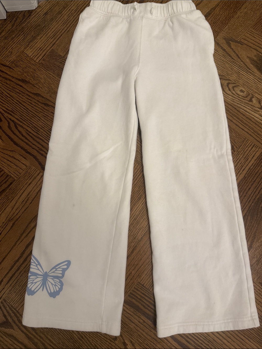 abercrombie kids White Sweatpants with Light Blue Butterfly